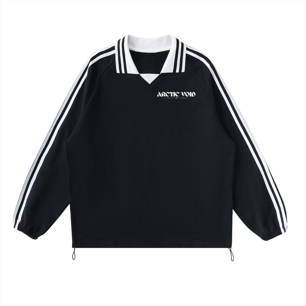 Contrast Striped Lapel Collar Sweatshirt