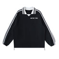 Contrast Striped Lapel Collar Sweatshirt