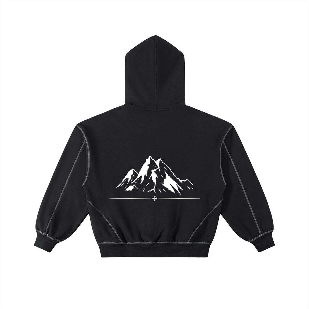 Contrast-Stitched Boxy Fleece Zip Hoodie