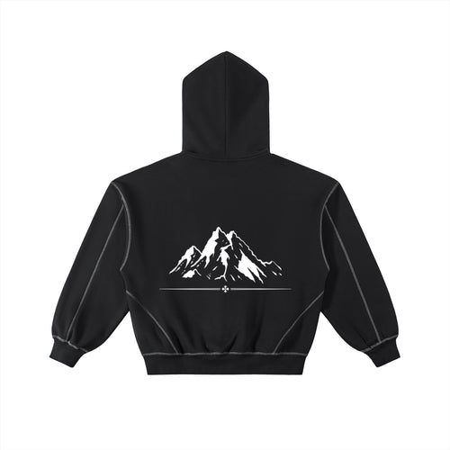 Contrast-Stitched Boxy Fleece Zip Hoodie