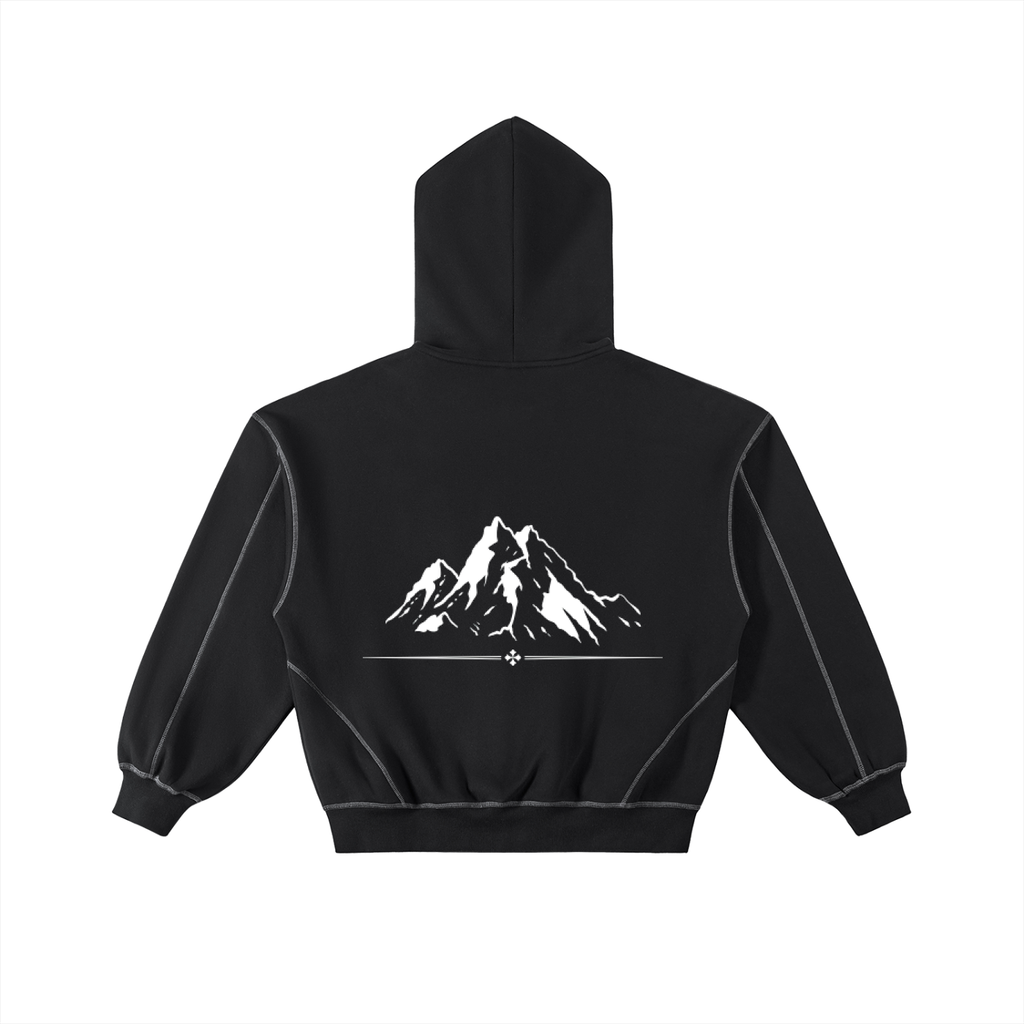Contrast-Stitched Boxy Fleece Zip Hoodie
