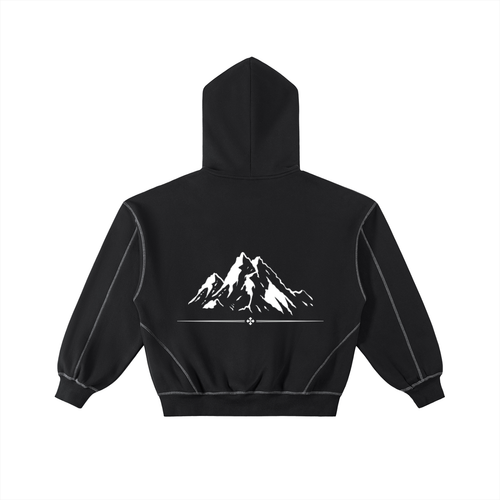 Contrast-Stitched Boxy Fleece Zip Hoodie